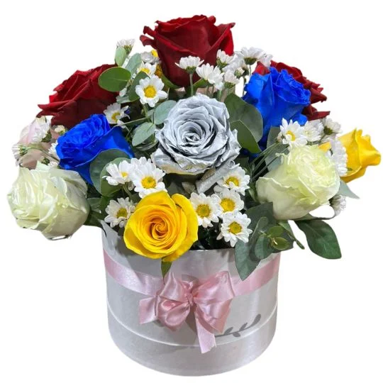 Caja pote con 15 rosas importadas multicolor